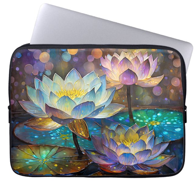 Housse Pour Ordinateur Portable Glowing Lotus Flowers Trio (Devant)