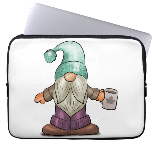 Housse Pour Ordinateur Portable Gnome de automne mignonne avec Mug de café (Devant)