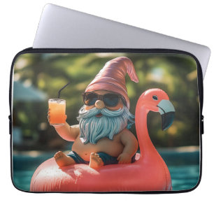 Housse Pour Ordinateur Portable Gnome d'été en lunettes de soleil sur flotteur de