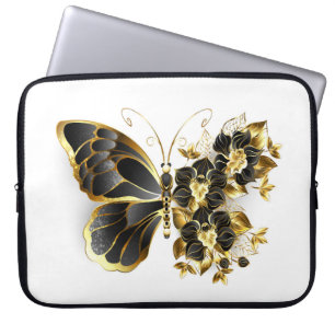 Housse Pour Ordinateur Portable Gold flower Butterfly with Black Orchid