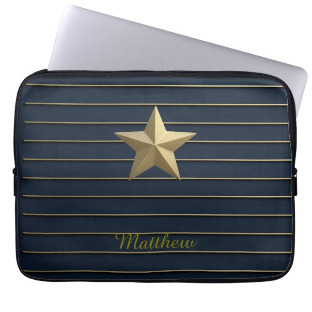 Housse Pour Ordinateur Portable Gold Star sur Navy Blue (Devant)