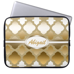 Housse Pour Ordinateur Portable Golden Quatrefoil Marocain Motif de treillis