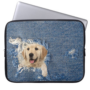 Housse Pour Ordinateur Portable Golden Retriever dans Denim Hole