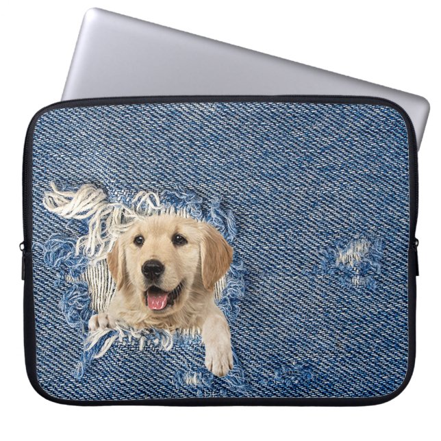 Housse Pour Ordinateur Portable Golden Retriever dans Denim Hole (Devant)
