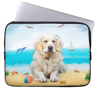 Housse Pour Ordinateur Portable Golden Retriever Dog sur la plage