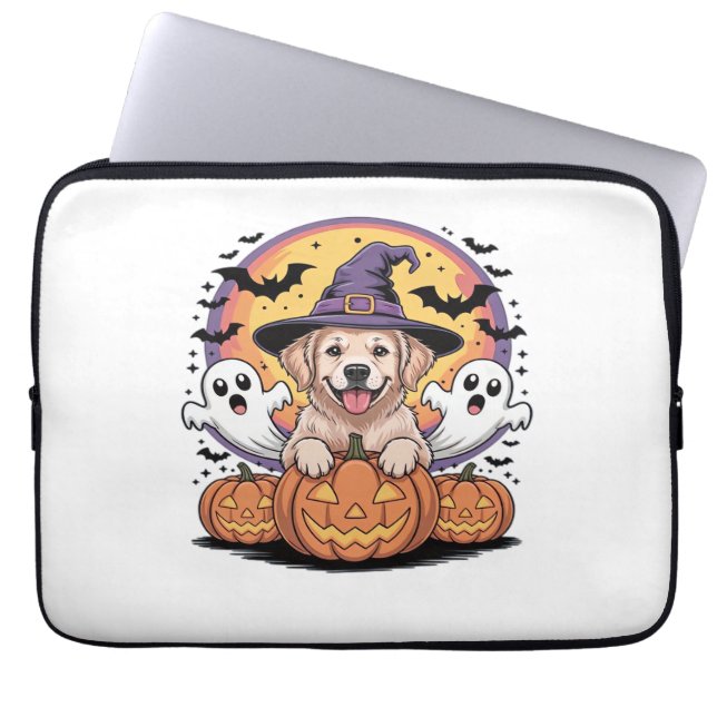 Housse Pour Ordinateur Portable Golden Retriever Halloween Witch Chien classique T (Devant)