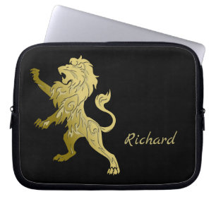 Housse Pour Ordinateur Portable Golden Royal Lion sur le nom personnel noir