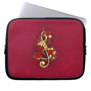 Housse Pour Ordinateur Portable Golden Treble Clef avec fleurs Roses