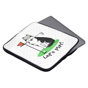 Housse Pour Ordinateur Portable Golf Sibérien Husky (noir) Chien Jouant Mal Drôle