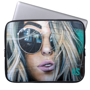 Housse Pour Ordinateur Portable Graffiti Fille blonde avec lunettes de soleil rond