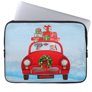 Housse Pour Ordinateur Portable Grand Chien Danois En Voiture Avec Le Père Noël