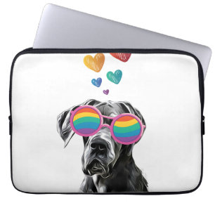 Housse Pour Ordinateur Portable Grand chien Danse avec Coeurs Saint-Valentin