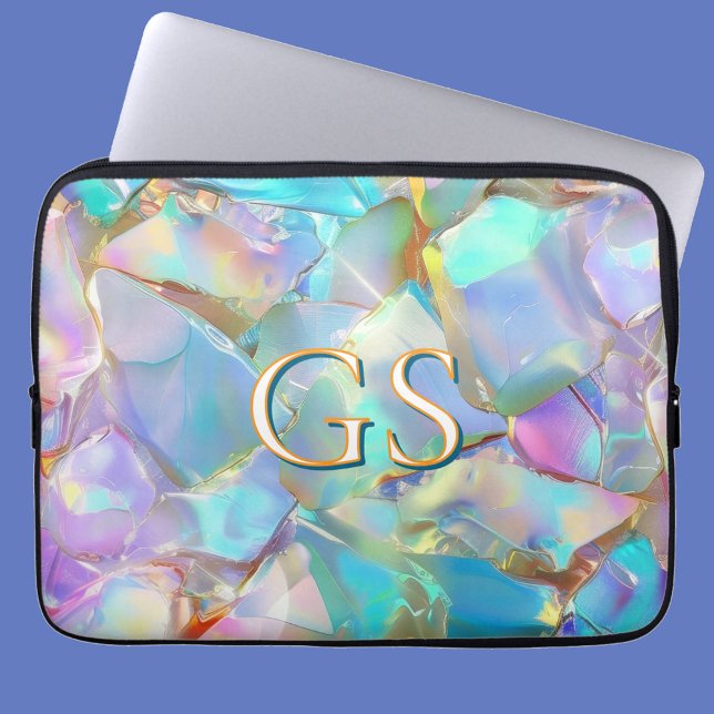 Housse Pour Ordinateur Portable Grand monogramme ou nom sur Opal (Créateur téléchargé)