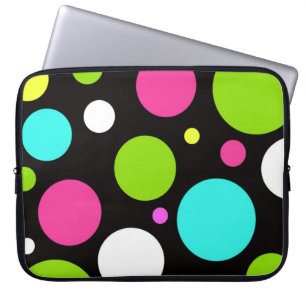 Housse Pour Ordinateur Portable Grand pois d'amusement coloré sur le noir
