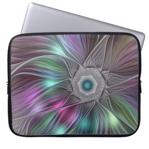Housse Pour Ordinateur Portable Grande Fleur colorée Abstraite Trippy Fractal Art