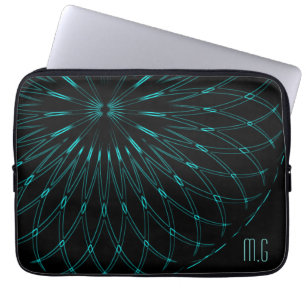 Housse Pour Ordinateur Portable Graphique géométrique bleu abstrait Monogramme noi