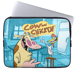 Housse Pour Ordinateur Portable Graphique souriant de vache et de poulet