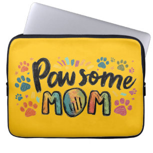 Housse Pour Ordinateur Portable Graphique Whimsical "Pawsome MOM" avec pattes colo