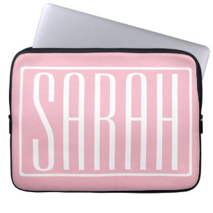 Housse Pour Ordinateur Portable Gras & Moderne votre nom ou mot Blanc sur rose
