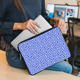 Housse Pour Ordinateur Portable Grec Meander Carré clé H Motif bleu