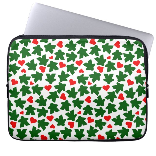 Housse Pour Ordinateur Portable Green Meeple with Red Heart (Devant)