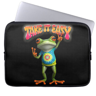 Housse Pour Ordinateur Portable Grenouille Hippie Prenez les Choses Calmement Amus