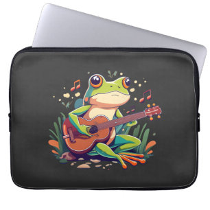 Housse Pour Ordinateur Portable Grenouille Jouée avec Banjo - Cute Musical Amphibi
