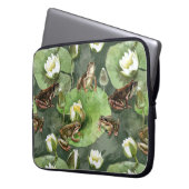 Housse Pour Ordinateur Portable Grenouilles nénuphars verts et blancs (devant gauche)