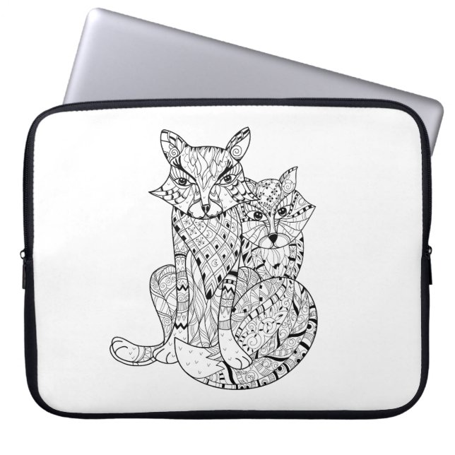 Housse Pour Ordinateur Portable Griffonnage de Fox de Boho (Devant)