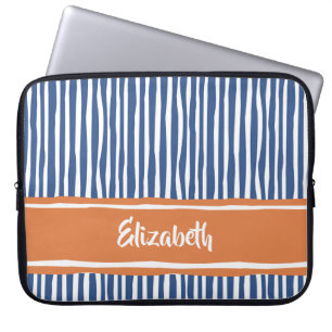 Housse Pour Ordinateur Portable Gris de peinture ondulé orange et bleu avec nom