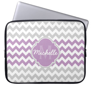Housse Pour Ordinateur Portable Gris pourpre Chevron Motif Quatrefoil Monogram