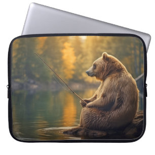 Housse Pour Ordinateur Portable Grizzly Oear Animal Fun Lake Pêche Happy Time