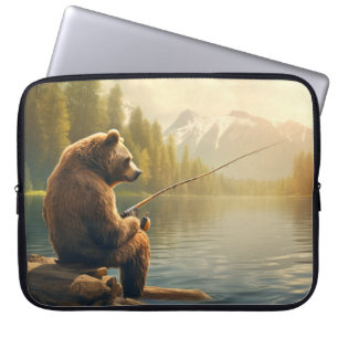 Housse Pour Ordinateur Portable Grizzly Oear Animal Fun Lake Pêche Happy Time