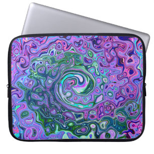Housse Pour Ordinateur Portable Groovy Abstract Retro Green and Purple Swirl