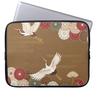 Housse Pour Ordinateur Portable Grues et chrysanthèmes japonais traditionnel pat