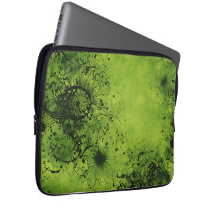 Housse Pour Ordinateur Portable Grunge Vert Citron avec Accents Noirs