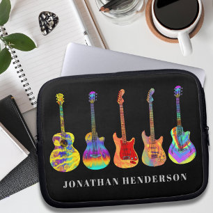 Housse Pour Ordinateur Portable Guitares Rétro Personnalisées sur Fond Noir