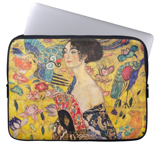 Housse Pour Ordinateur Portable Gustav Klimt - Dame avec ventilateur (Devant)
