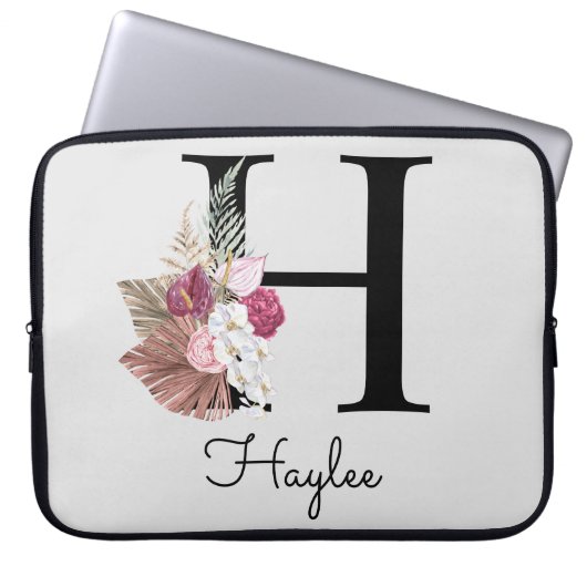 Housse Pour Ordinateur Portable H Monogramme initial Boho rose Floral (Devant)