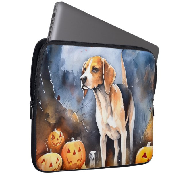 Housse Pour Ordinateur Portable Halloween Anglais Foxhound Avec Citrouille (Devant droit)