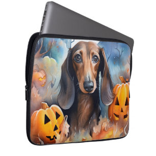 Housse Pour Ordinateur Portable Halloween Dachshund Avec La Peur Citrouille