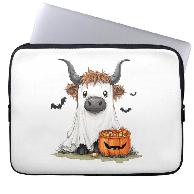 Housse Pour Ordinateur Portable Halloween Ghost Highland Cow PNG (Devant)