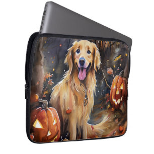 Housse Pour Ordinateur Portable Halloween Golden Retriever avec la peur Citrouille