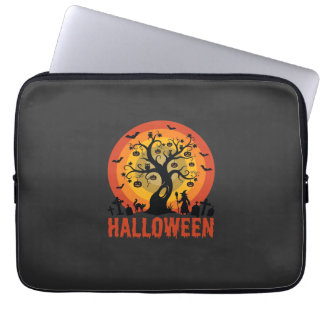 Housse Pour Ordinateur Portable Halloween Haunted Tree Witch and Black Cats