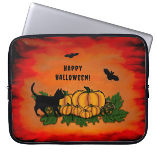 Housse Pour Ordinateur Portable Halloween heureux, Chat noir, Chat et Citrouille