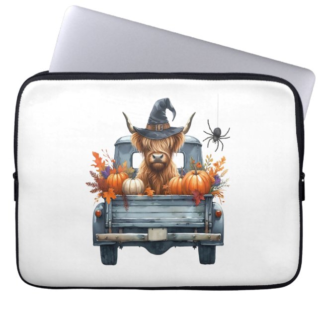 Housse Pour Ordinateur Portable Halloween Highland Cow automne (Devant)