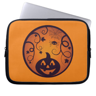 Housse Pour Ordinateur Portable Halloween Jack-o'-lantern citrouille visage et ara