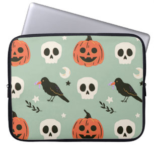 Housse Pour Ordinateur Portable Halloween motif sans couture avec corbeaux, crânes