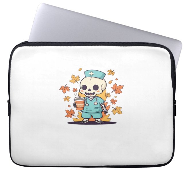 Housse Pour Ordinateur Portable Halloween Skeleton Nurse Avec Café Classique T-Shi (Devant)