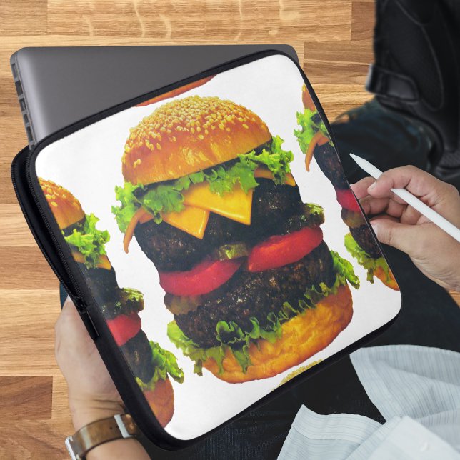 Housse Pour Ordinateur Portable Hamburger de luxe double au fromage (Double Deluxe Hamburger with Cheese Laptop Sleeve)